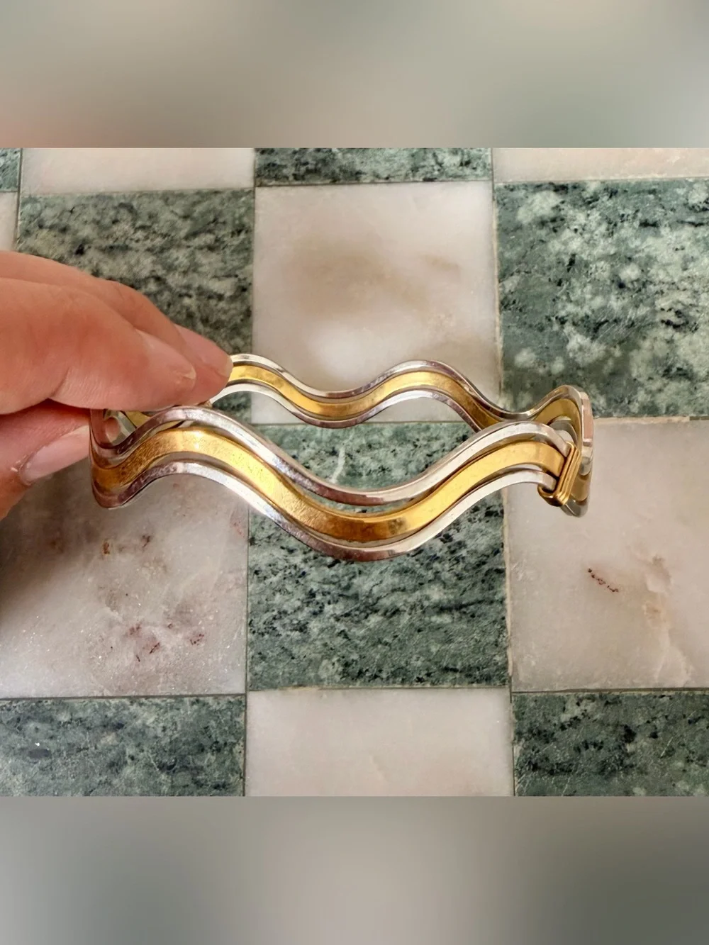Avon Two-Tone Gold and Silver Wavy Link Bracelet